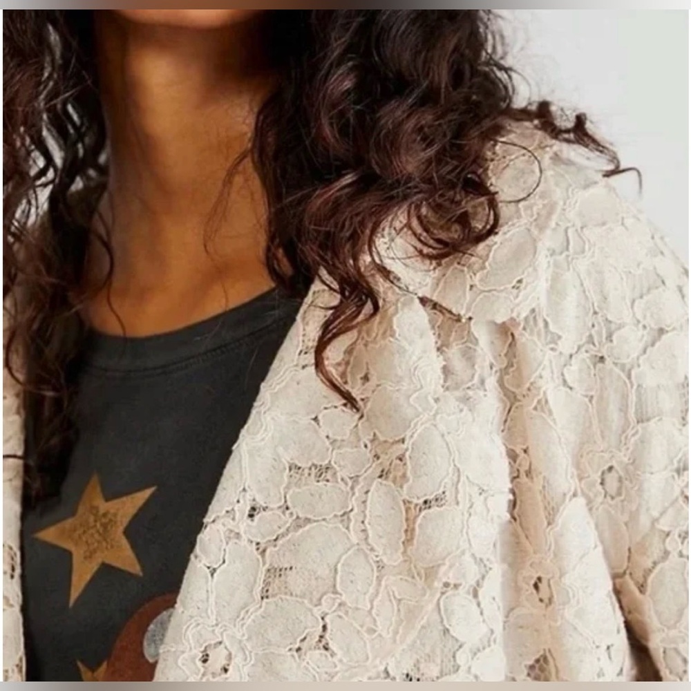 Free People Amelia Lace Cropped Bed Jacket Almond Milk Taupe Size S - Picture 2 of 14